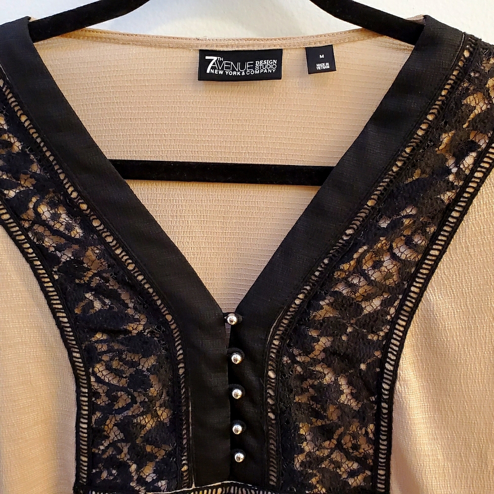 NY&Co. Lace and Button Detail V-Neck Top